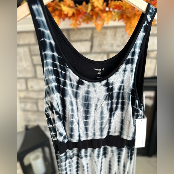 NWT Kensie MAXI dress FOG MELANGE COMBO Women Size Med BLACK BLUE WHITE GRAY - Picture 11 of 12